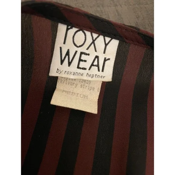 Roxy Wear-Roxanne Heptner Vintage 80s/90s Sheer Striped Buttoned Tunic Sz M - Picture 5 of 6